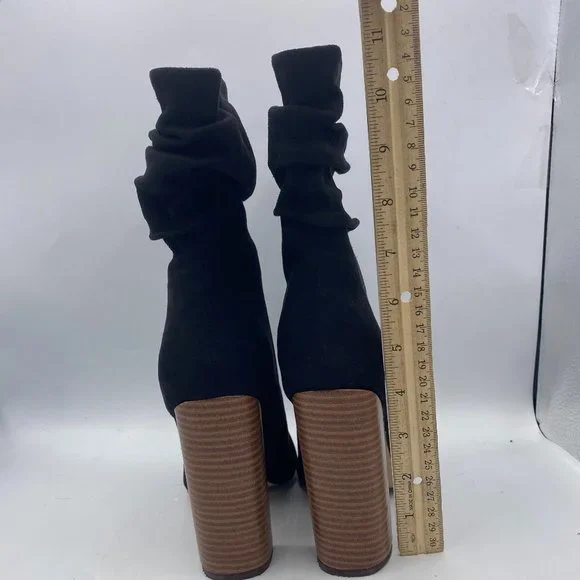 FSJ Black Stylish Peep Toe Slouch Chunky Stacked Heels Ankle Boots - Picture 7 of 13